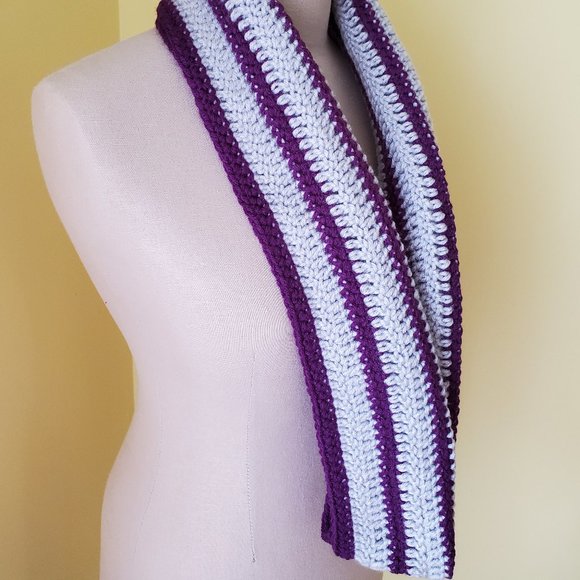 Crochet Gray and Purple Stripe Cowl/New - Picture 2 of 5